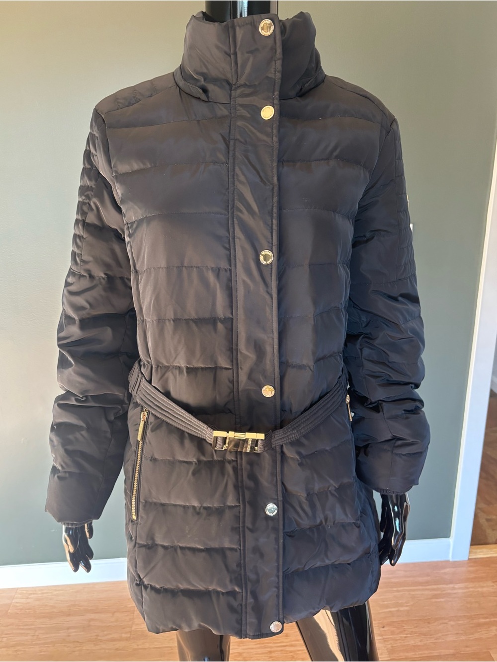 Michael Kors Belted Quilted Black Puffer Coat Large